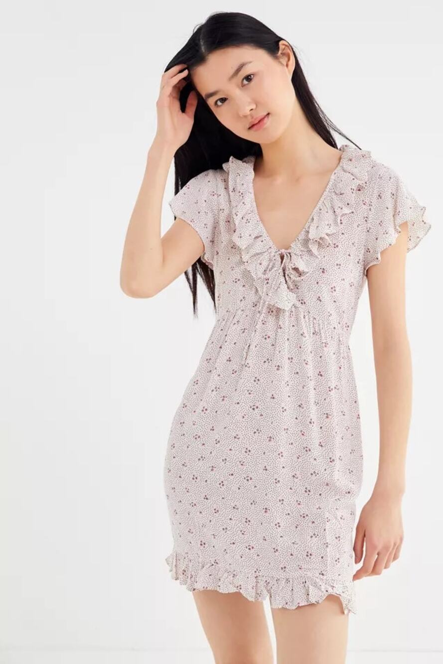Auguste The Label Jasmine Sunday Ruffle Mini Dress White Pink Women's Size US 2